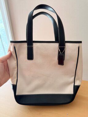 Coach Hamptons 7707 Canvas Tote Black Leather Trim Lime Lining authentic Y2K